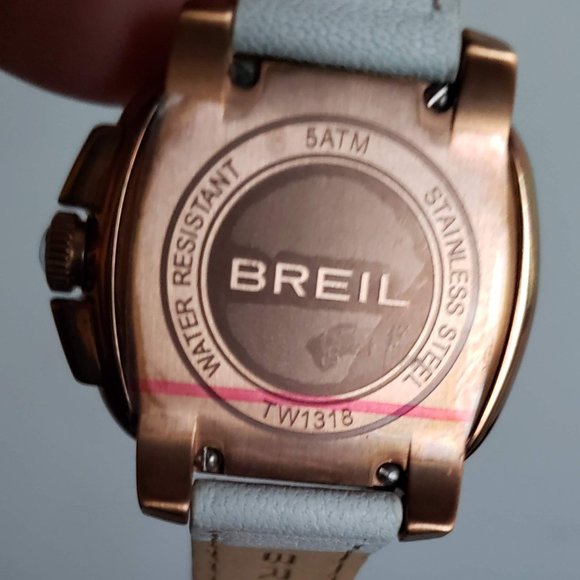 NIB BREIL MILANO Watch Swarovski Crystals Rose Gold white Leather Band TW1318
